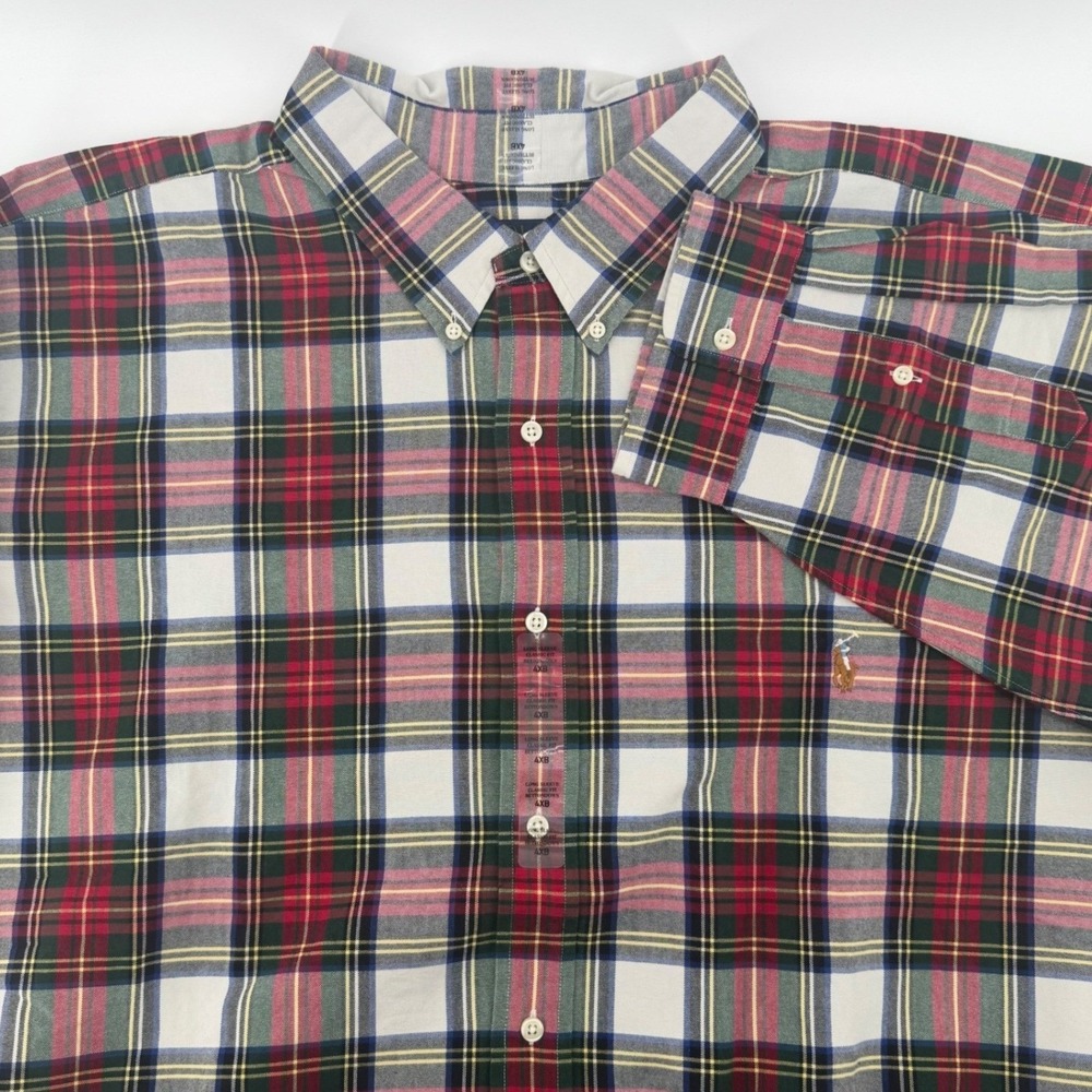 Polo Ralph Lauren Button Down Shirt Mens 4XB Red Multi Plaid Classic Fit Cotton
